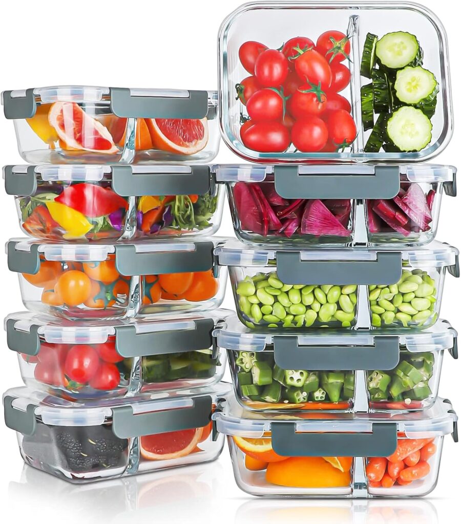 KOMUEE 10 Packs 30oz Glass Meal Prep Containers